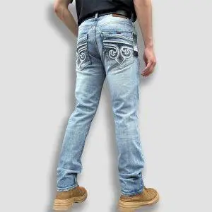 Western Revival Jeans Back View – Red White Blue Embroidered Pockets