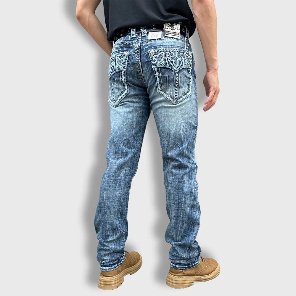 Rock Revival Jeans – full back view worn on model