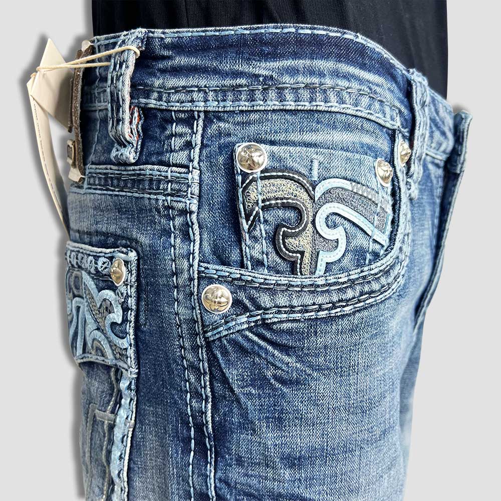 ock Revival Western Denim – rear pocket embroidery detail